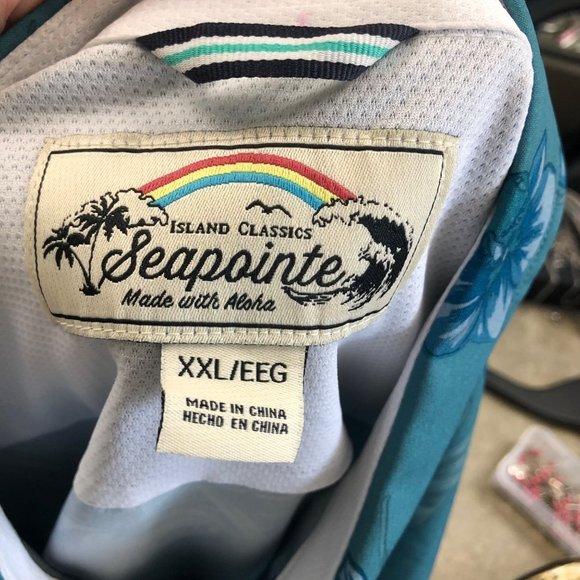 NWT seapointe mens tropical Hawaiian woven shirt blue XXL - Picture 5 of 5